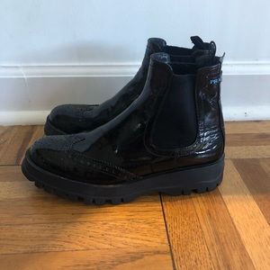 Prada Black Oxford Brogue Detailed Chelsea Boot